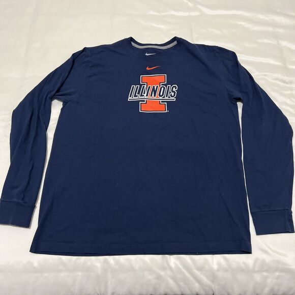 Nike Illinois Fighting Illini Men's Size XL Long Sleeve T-Shirt Blue Orange UIUC - Picture 1 of 12